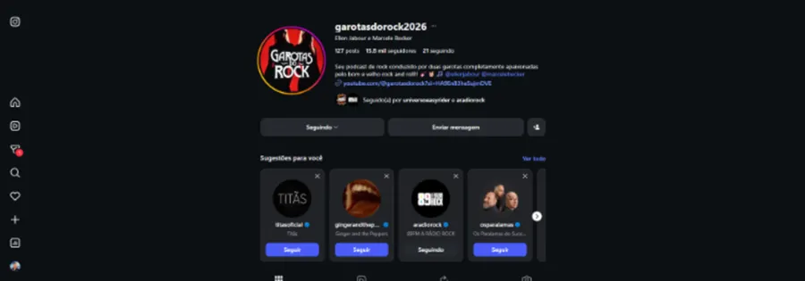 Perfil Garotas do Rock ligado ao ecossistema 89
